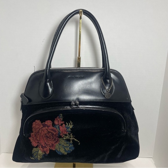 Isaac Mizrahi for Target Black Floral Handbag Satchel. Velvet. Embroidered rose - Picture 1 of 12